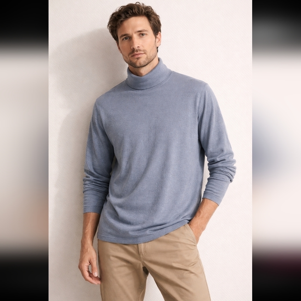 SALE -- Lands End Men's Gray/Blue Turtleneck Sweater, Size Large